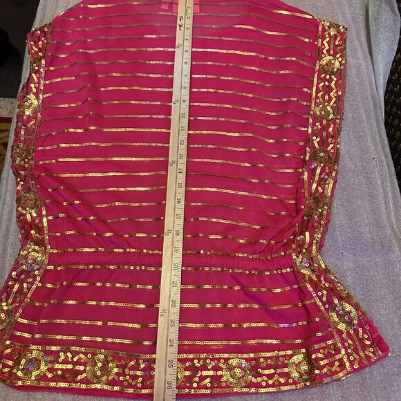 Chico's Fushia & Gold Sequin Embroidered Blouse - Picture 8 of 9